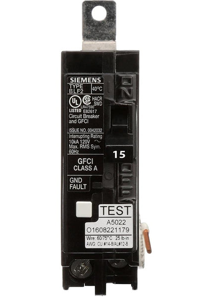 BF115A - Siemens 15 Amp Single Pole GFCI Bolt-On Circuit Breaker