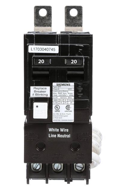 bf220a - Siemens 20 Amp Double Pole GFCI Bolt-On Circuit Breaker