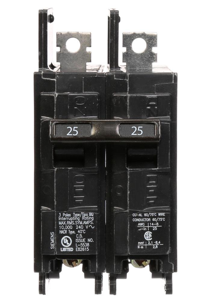 BQ2B025 - Siemens 25 Amp Double Pole 120/240V BQ Bolt-On Circuit Breaker