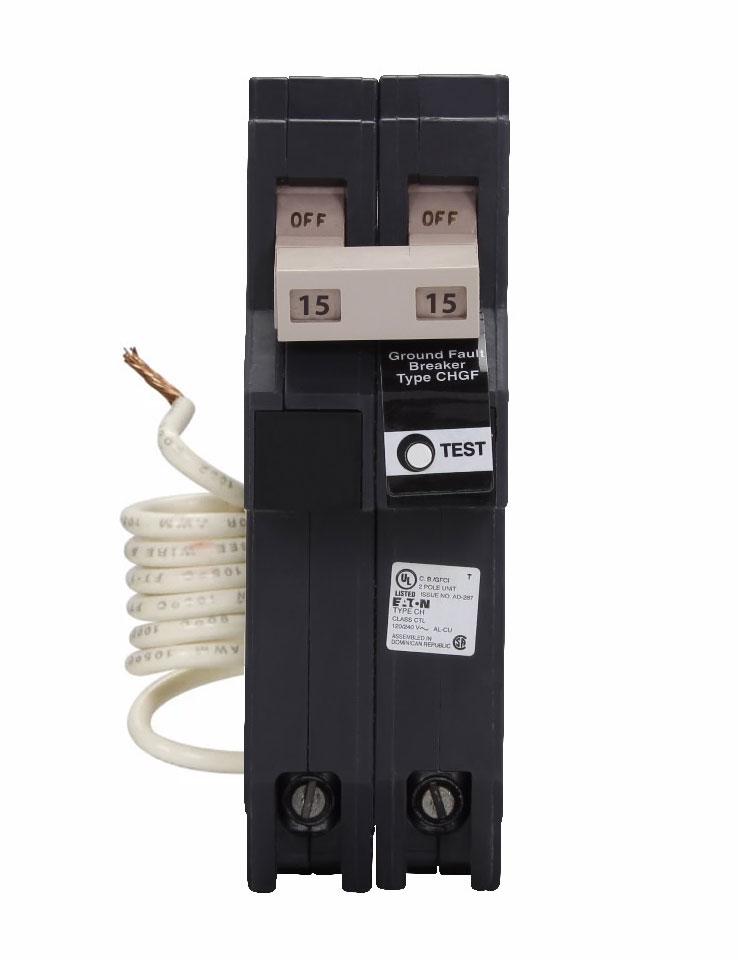 CH215GFT - Eaton Cutler-Hammer 15 Amp 2 Pole 240 Volt Ground Fault Plug-In Breaker