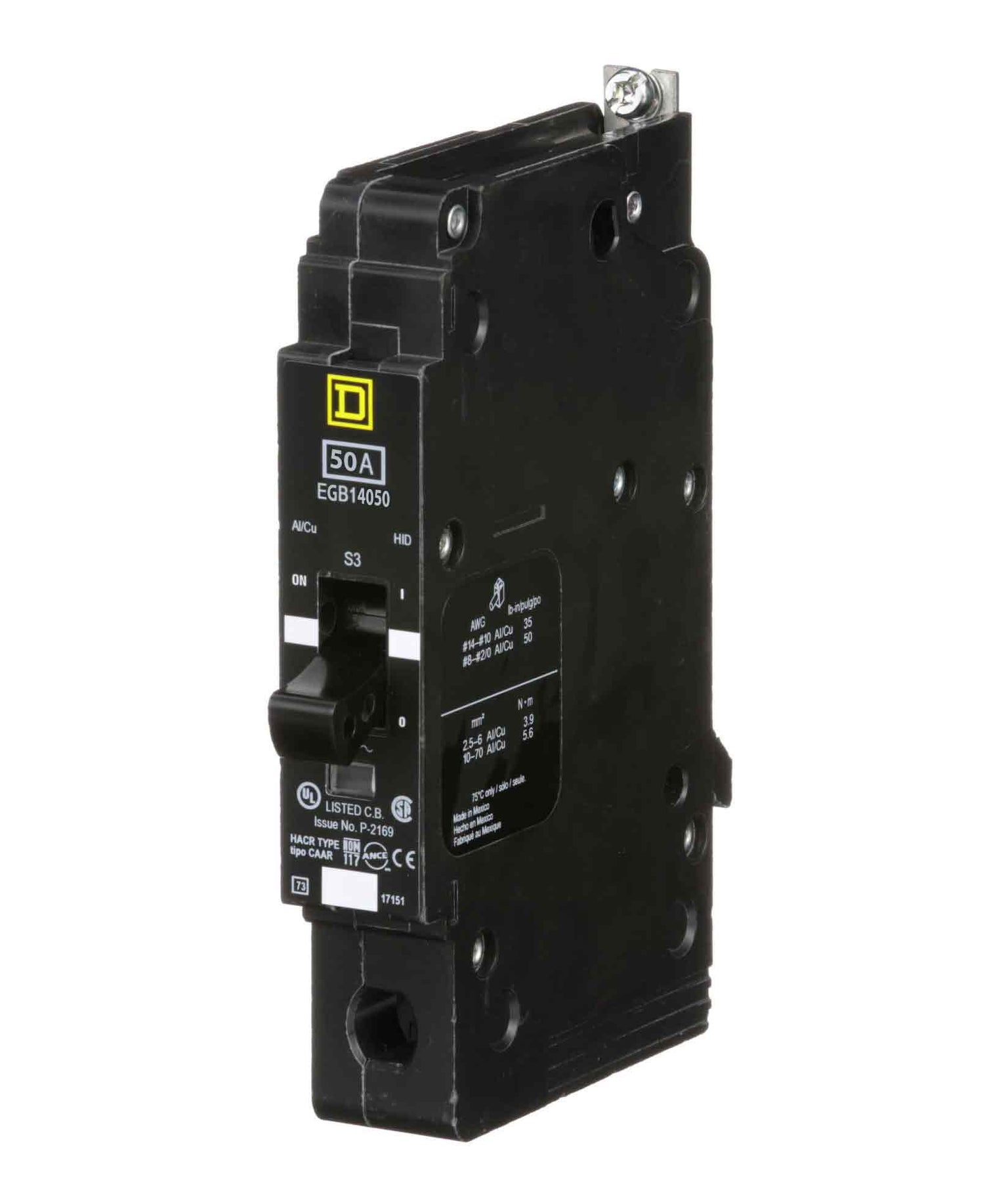 EGB14050 - Square D 50 Amp 1 Pole 277 Volt Bolt-On Molded Case Circuit Breaker