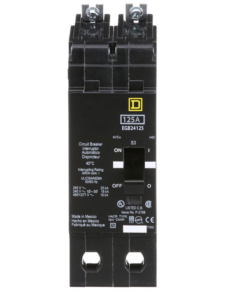 EGB24125 - Square D 125 Amp 2 Pole 480 Volt Bolt-On Molded Case Circuit Breaker