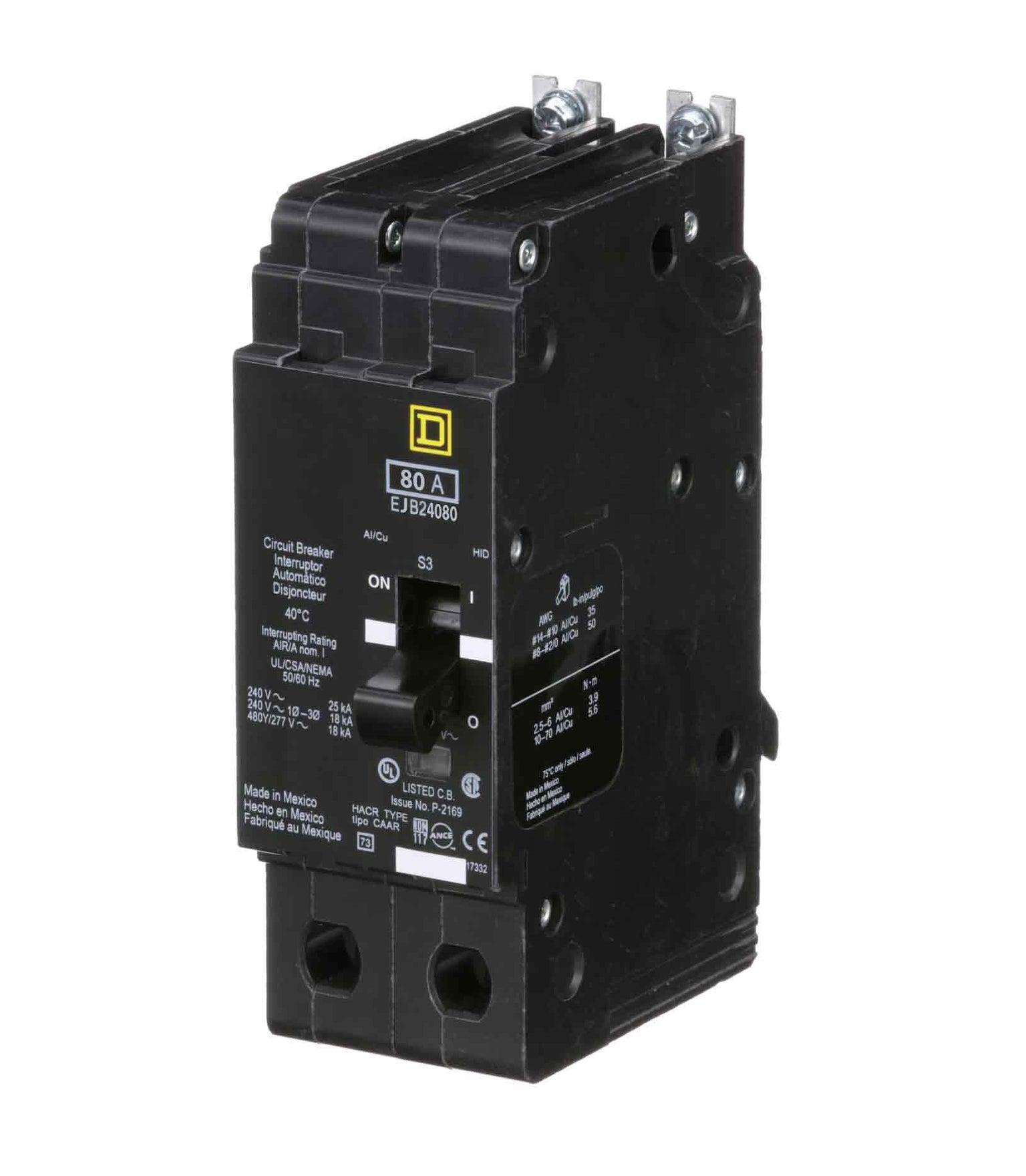 EJB24090 - Square D 90 Amp 2 Pole 480 Volt Bolt-On Circuit Breaker