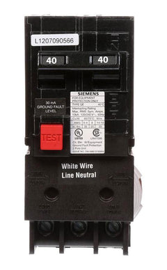 QE240 - Siemens 40 Amp 2 Pole 240 Volt Ground Fault Equipment Protection Circuit Breaker