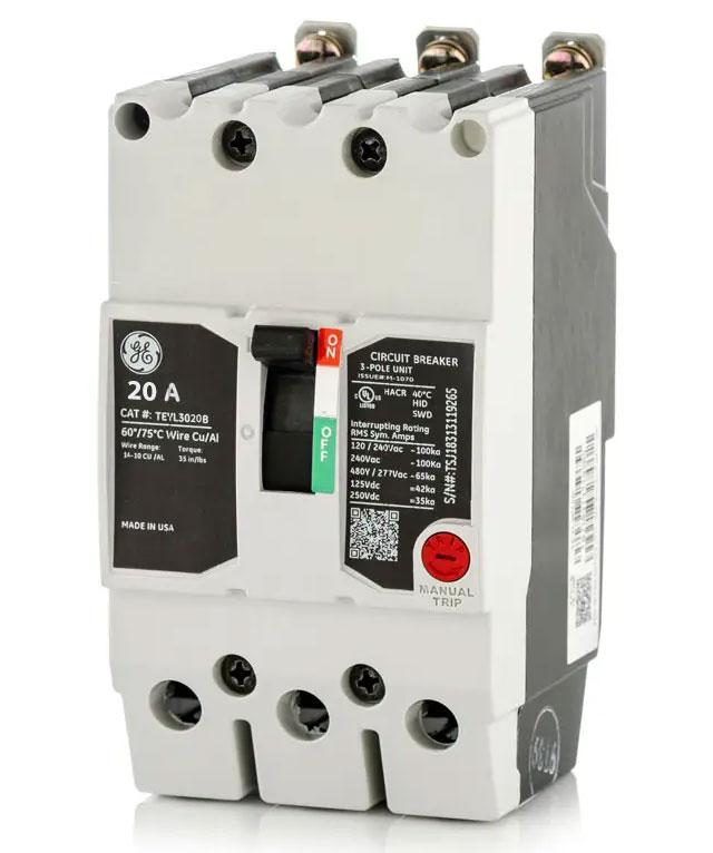 TEYL3020B - GE 20 Amp 3 Pole 480 Volt Bolt-On Molded Case Circuit Breaker