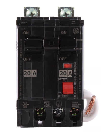 THQB2120GFT - GE 20 Amp Double Pole GFCI Bolt-On Circuit Breaker