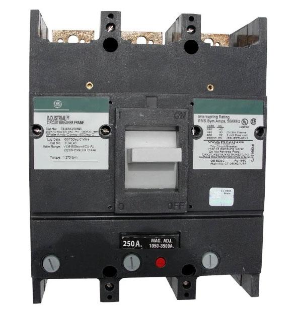 TJJ436250WL - General Electric 250 Amp 3 Pole 600 Volt Molded Case Thermal Magnetic Circuit Breaker