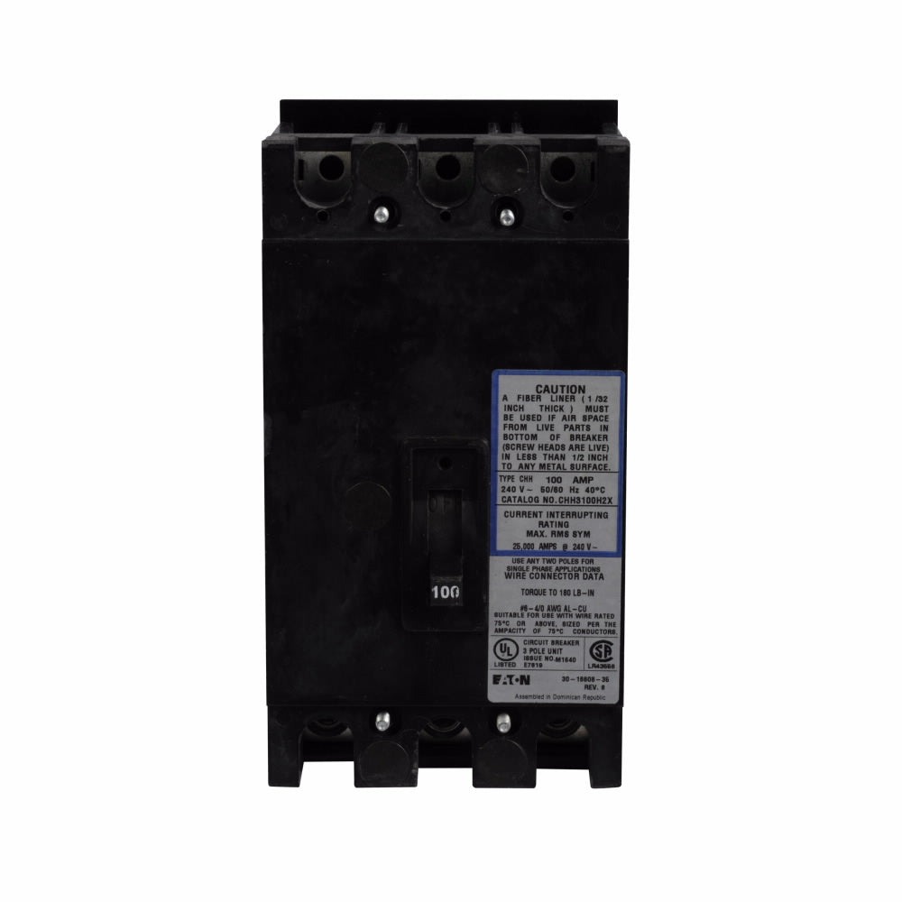 CHH3100H2X - Eaton Cutler-Hammer 100 Amp 3 Pole 240 Volt Bolt-On Molded Case Circuit Breaker