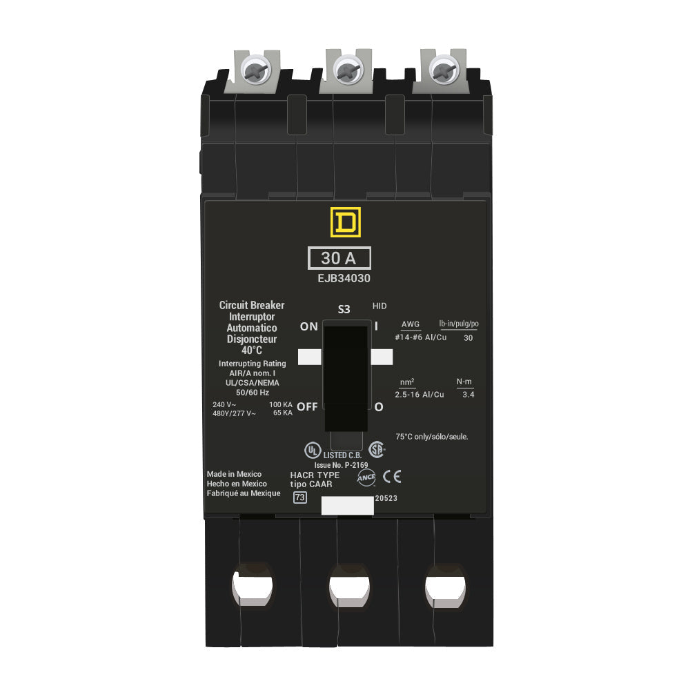 EJB34030 - Square D 30 Amp 3 Pole 480 Volt Bolt-On Circuit Breaker