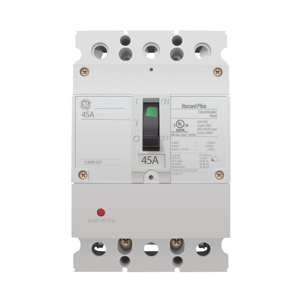 FBN36TE045RV - GE 45 Amp 3 Pole 600 Volt Bolt-On Molded Case Circuit Breaker