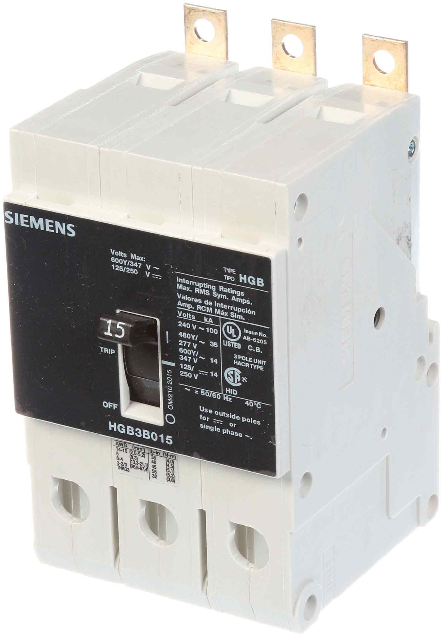 HGB3B015B - Siemens - Molded Case Circuit Breaker