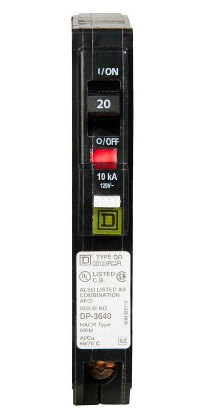 QO120PCAFI - Square D 20 Amp Single Pole AFCI Circuit Breaker