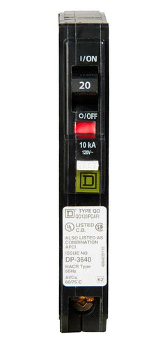 QO120PCAFI - Square D 20 Amp Single Pole AFCI Circuit Breaker