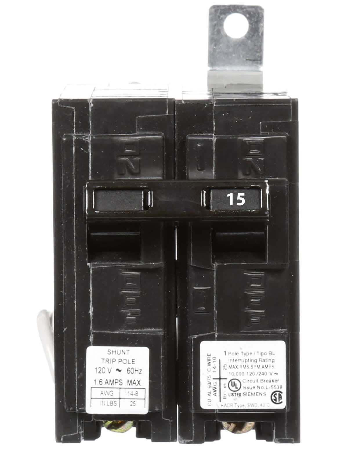 B11500S01 - Siemens 15 Amp 1 Pole 240 Volt Molded Case Bolt-On Circuit Breaker