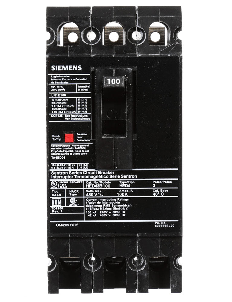 HED43B100L - Siemens - Molded Case Circuit Breaker