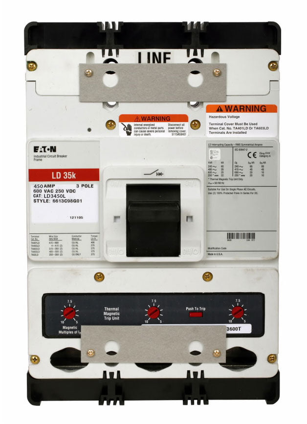 LD3450L - Eaton Cutler-Hammer 450 Amp 3 Pole 600 Volt Molded Case Circuit Breaker