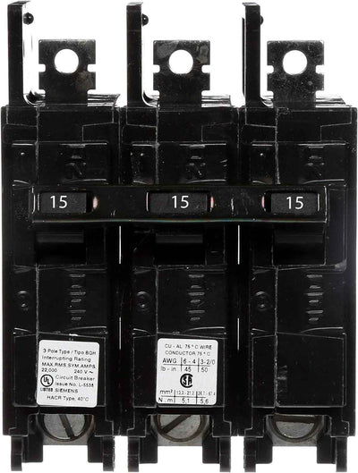 BQ3B015H - Siemens 15 Amp 3 Pole 240 Volt Bolt-On Molded Case Circuit Breaker