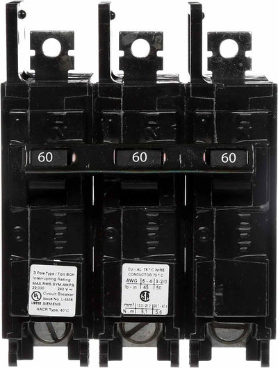 BQ3B060H - Siemens 60 Amp 3 Pole 240 Volt Bolt-On Molded Case Circuit Breaker