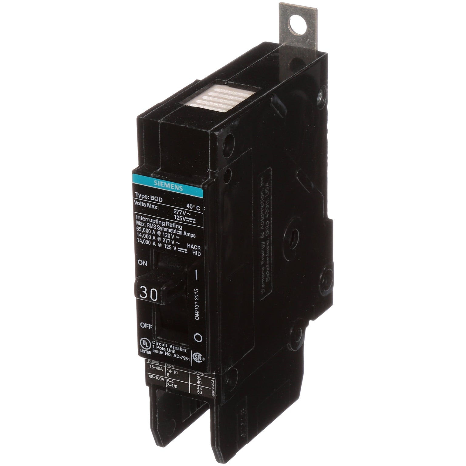 BQD130 - Siemens 30 Amp 1 Pole 277 Volt Bolt On Molded Case Breaker