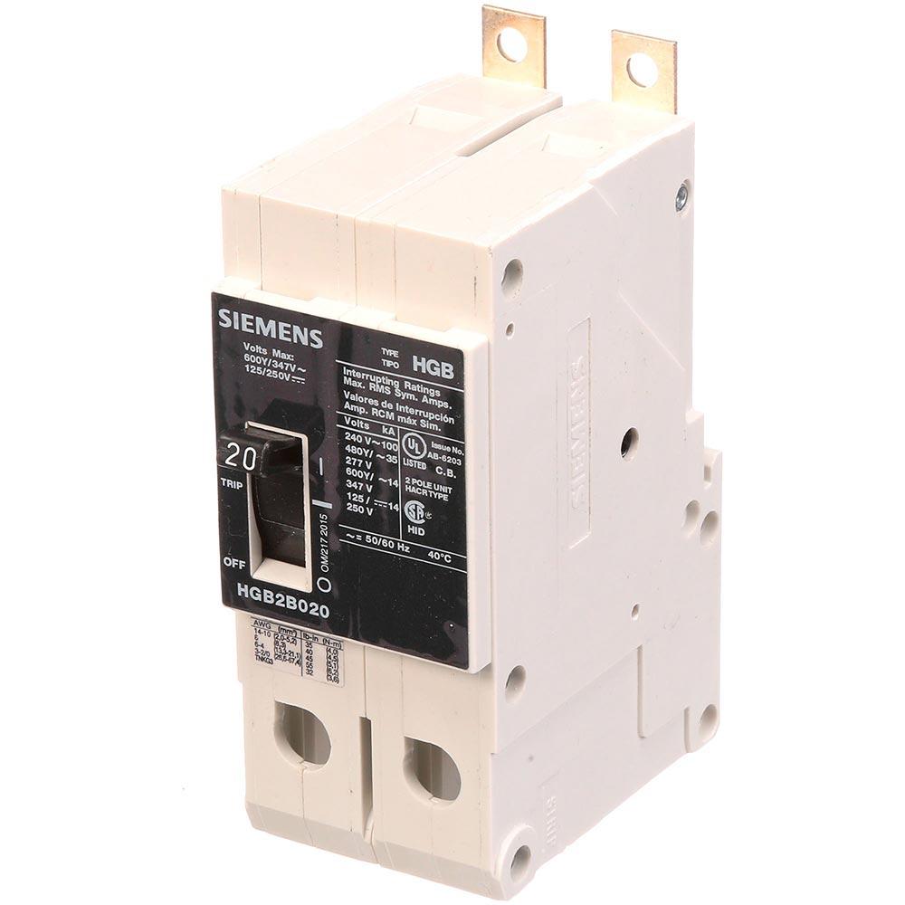 HGB2B020B - Siemens 20 Amp 2 Pole 600 Volt Bolt-On Molded Case Circuit Breaker