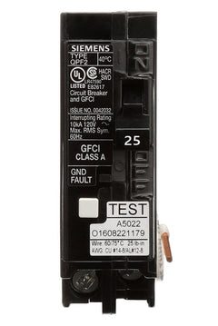 QF125A - Siemens 25 Amp Single Pole GFCI Circuit Breaker