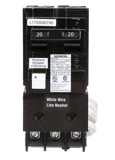 QF220A - Siemens 20 Amp Double Pole 240 Volt GFCI Circuit Breaker